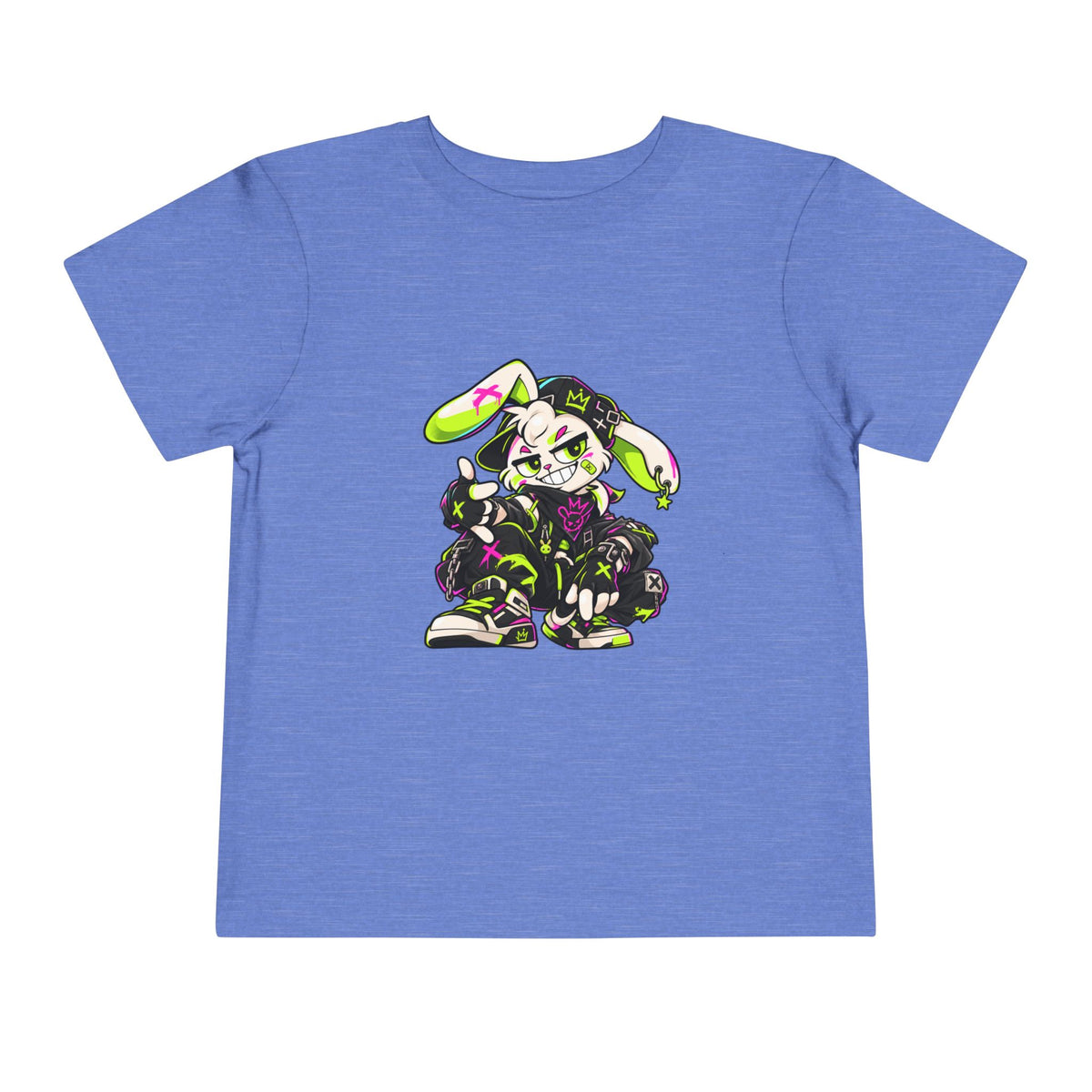 Neon Punk Bunny Toddler Tee in Heather Columbia Blue