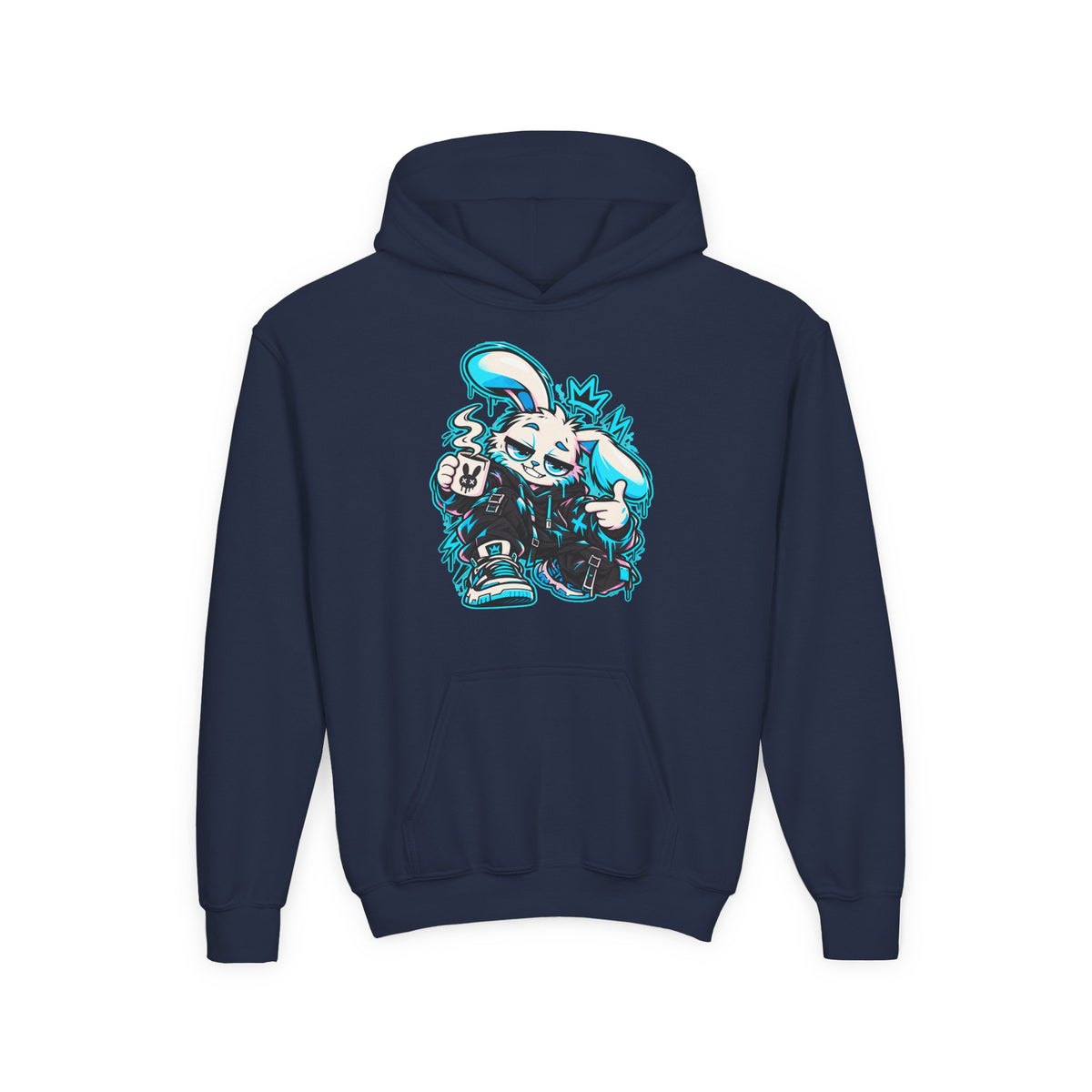 Graffiti Rabbit Coffee Kids Hoodie in Navy