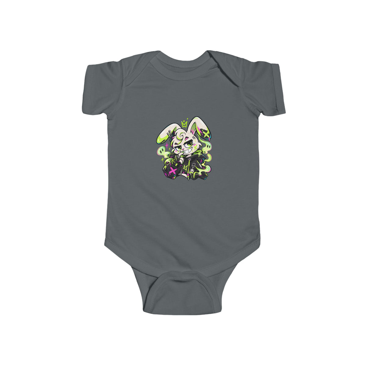 Neon Goth Bunny Infant Bodysuit in Charcoal