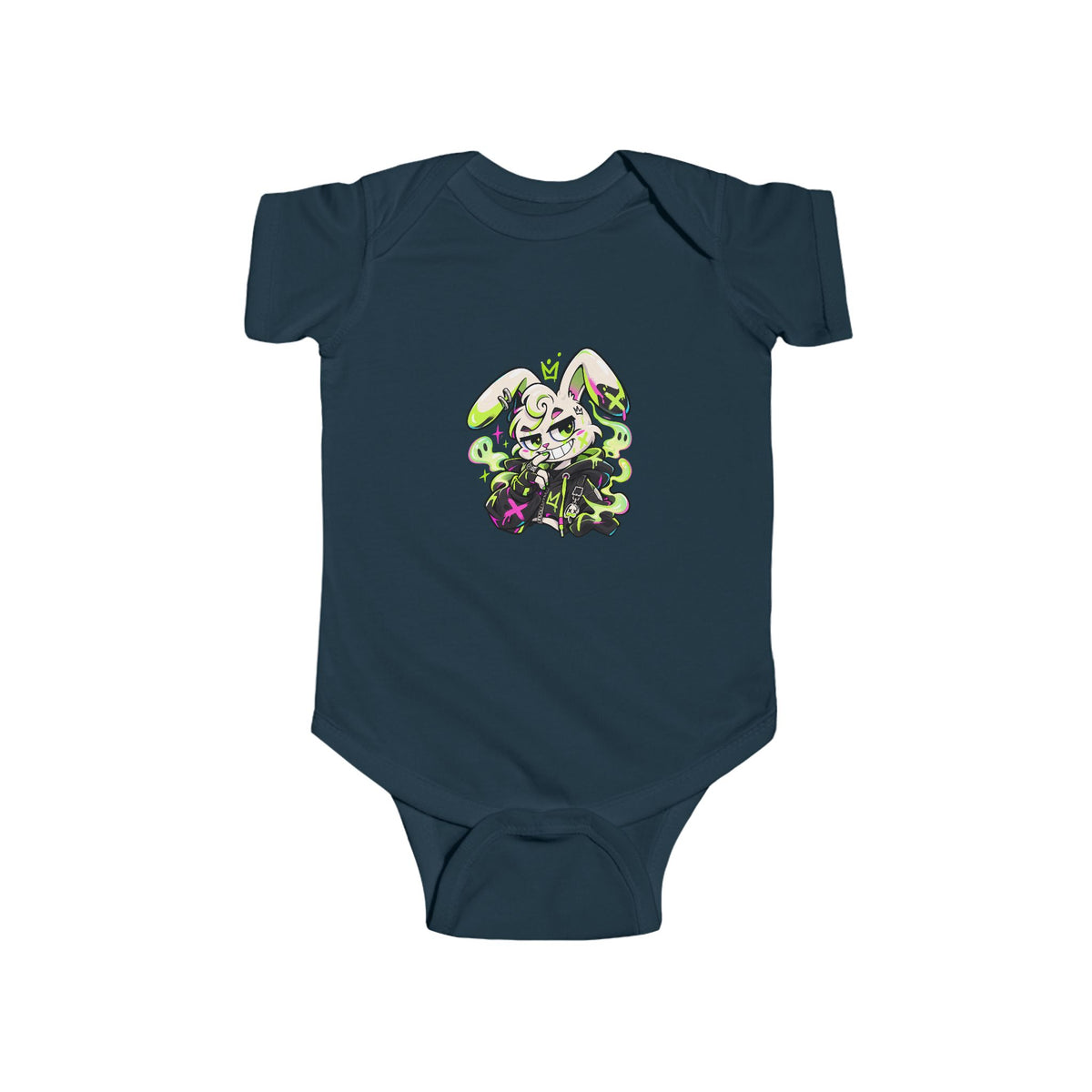 Neon Goth Bunny Infant Bodysuit in Navy