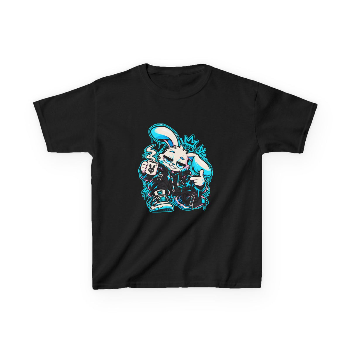 Graffiti Rabbit Coffee Kids Heavy Cotton Tee in Black