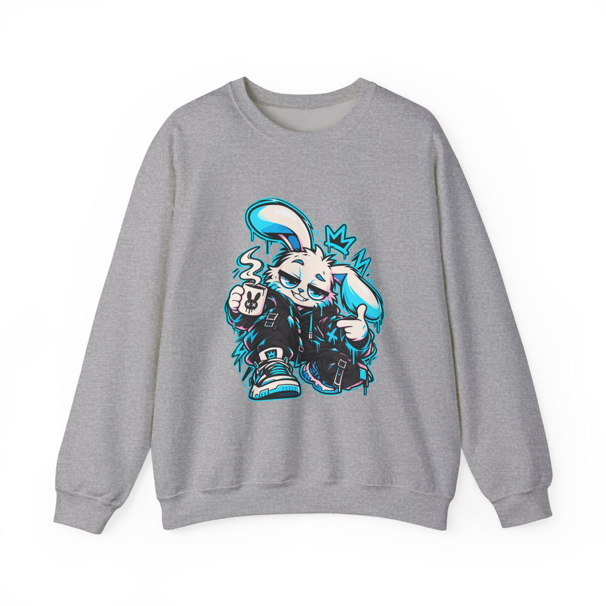 Graffiti Rabbit Coffee Crewneck Sweatshirt in Sport Grey