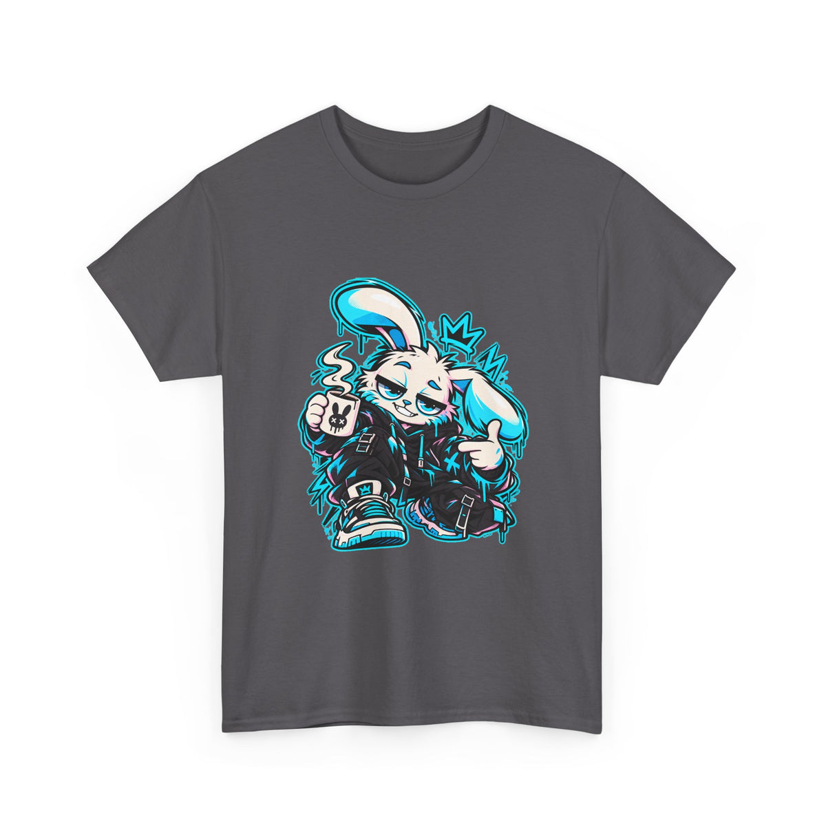 Graffiti Rabbit Coffee Heavy Cotton Tee in Charcoal