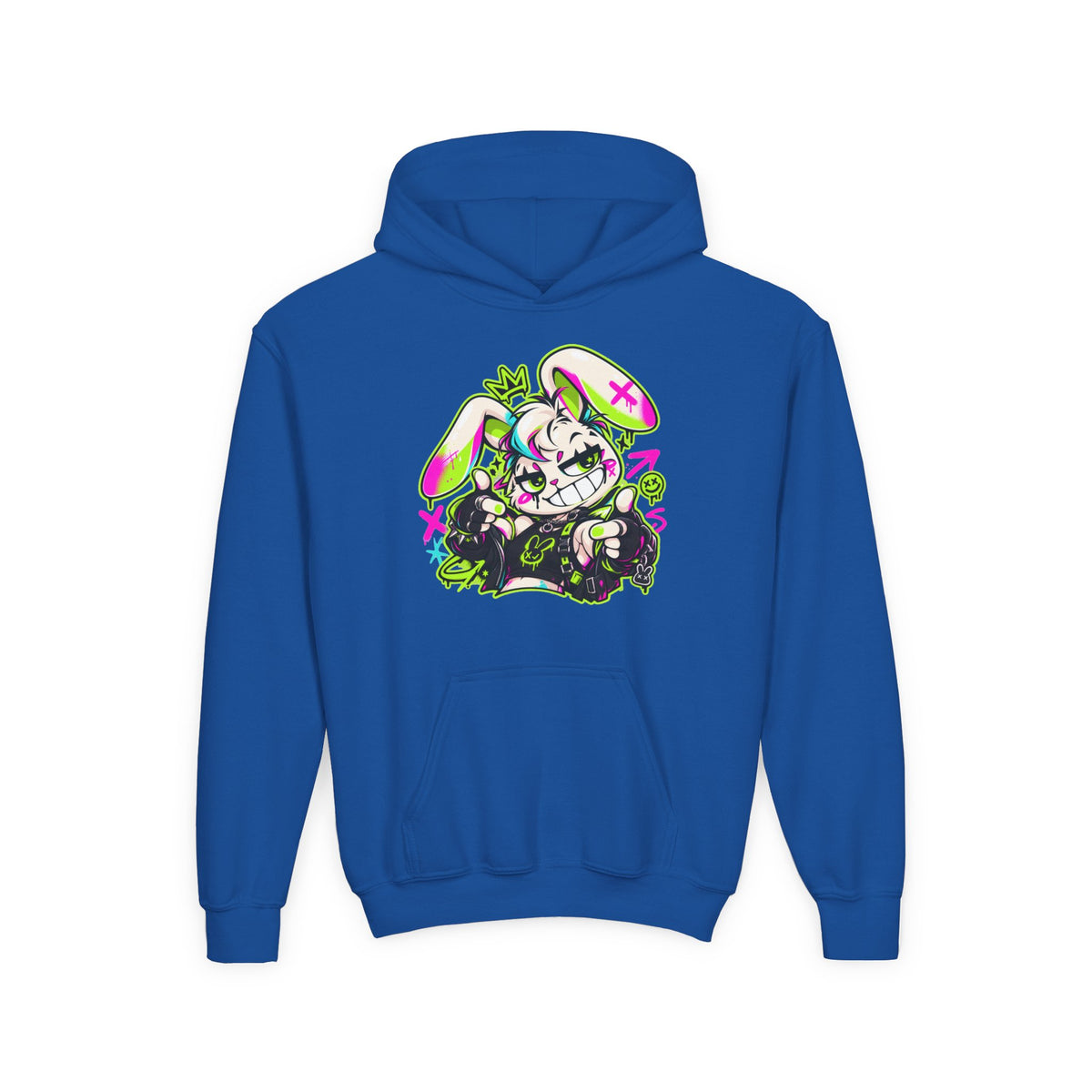 Punk Bunny Graffiti Kids Hoodie in Royal