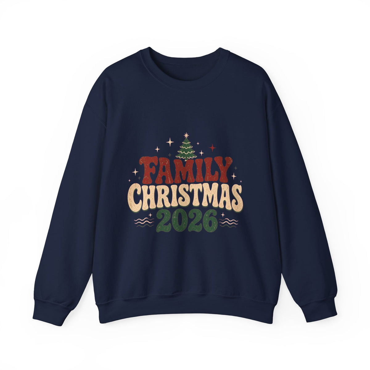 Retro Family Christmas 2026 Crewneck Sweatshirt, Navy, front view