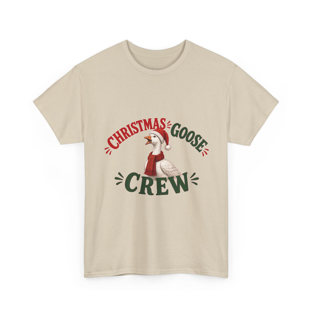 Christmas Goose Crew Heavy Cotton Tee Festive Holiday Shirt in Sand