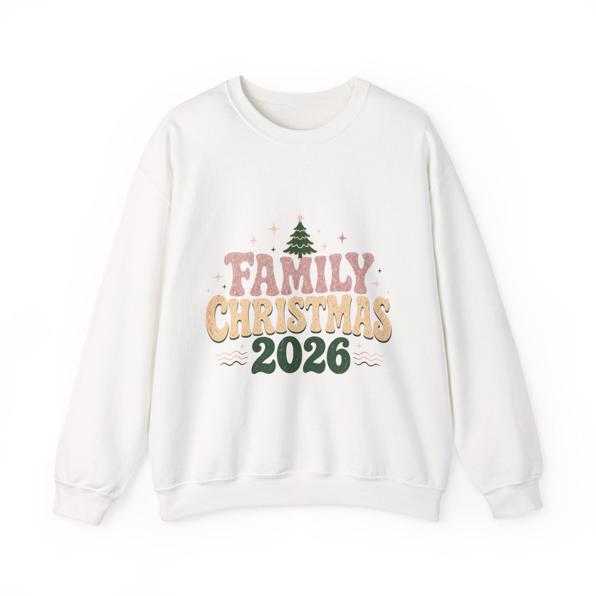 Retro Family Christmas 2026 Crewneck Sweatshirt, White, front view