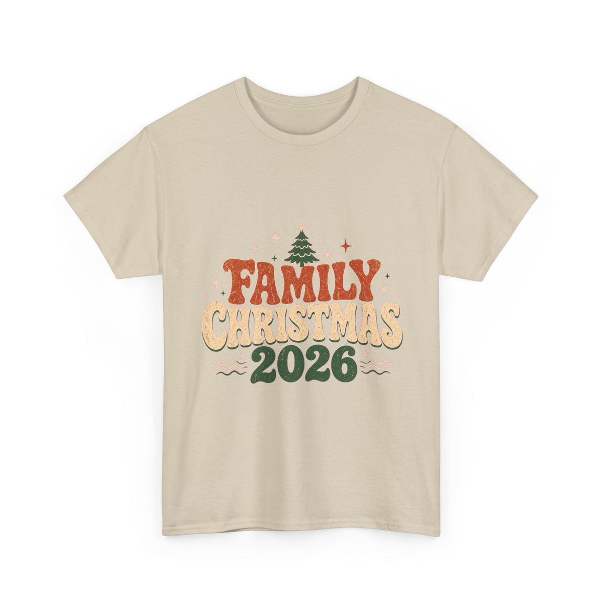 Retro Family Christmas 2026 Heavy Cotton Tee in Sand