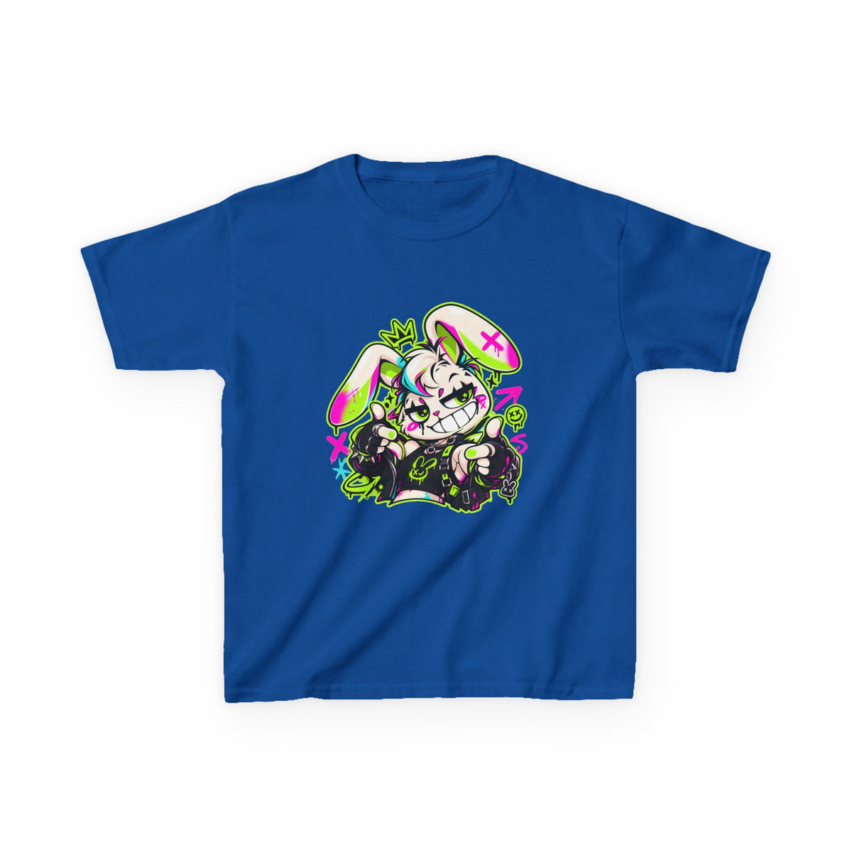 Punk Bunny Graffiti Kids Heavy Cotton Tee in Royal