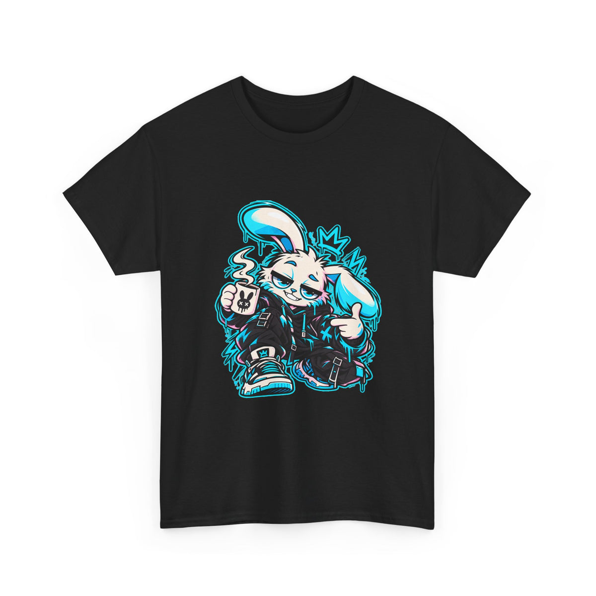 Graffiti Rabbit Coffee Heavy Cotton Tee in Black