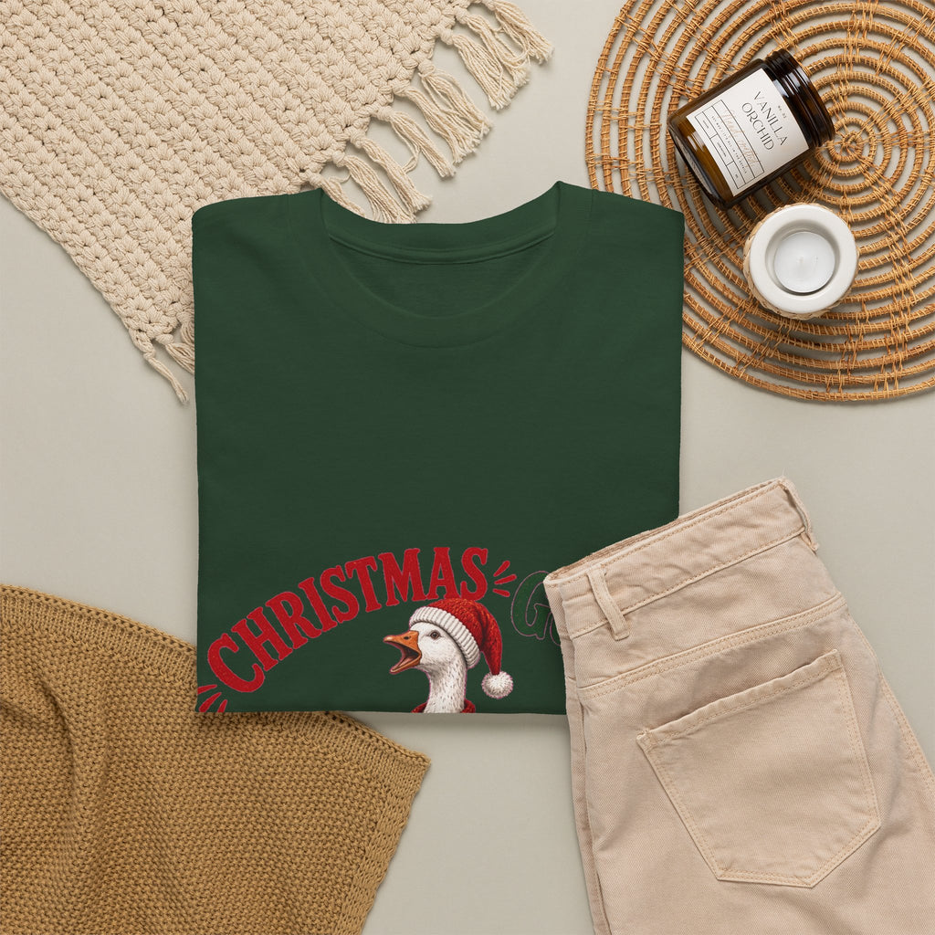 Christmas Goose Crew Heavy Cotton Tee Festive Holiday Shirt