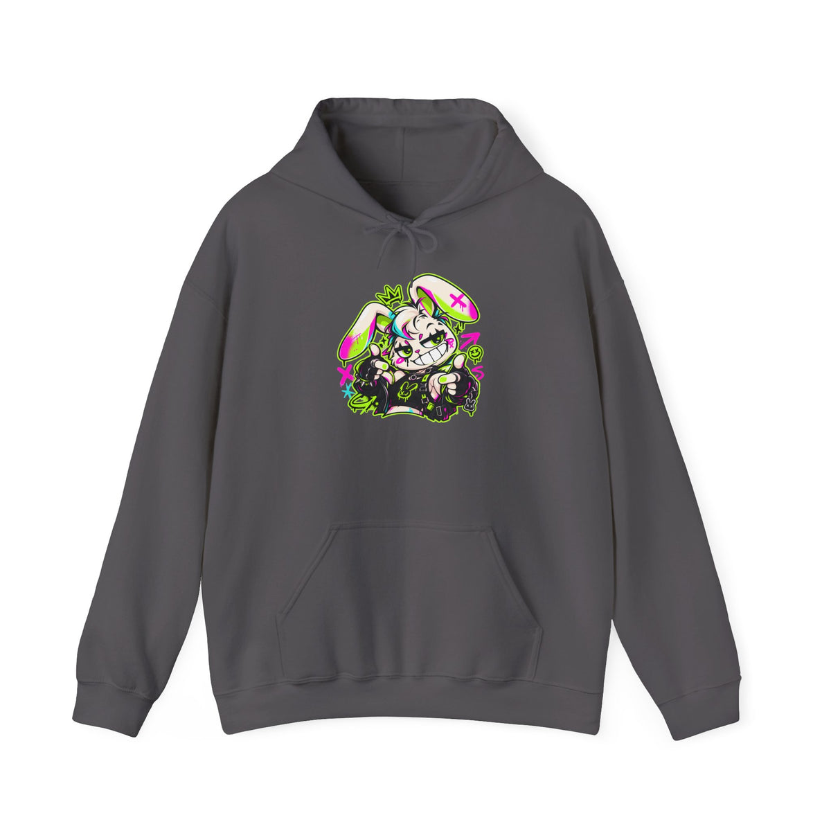Punk Bunny Graffiti Hoodie in Charcoal