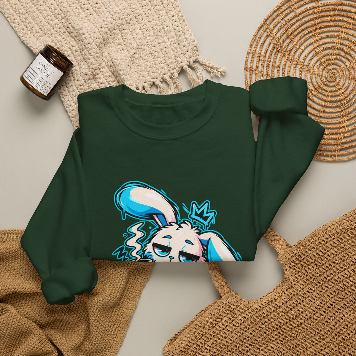 Sleepy Cyber Bunny Coffee Crewneck Sweatshirt