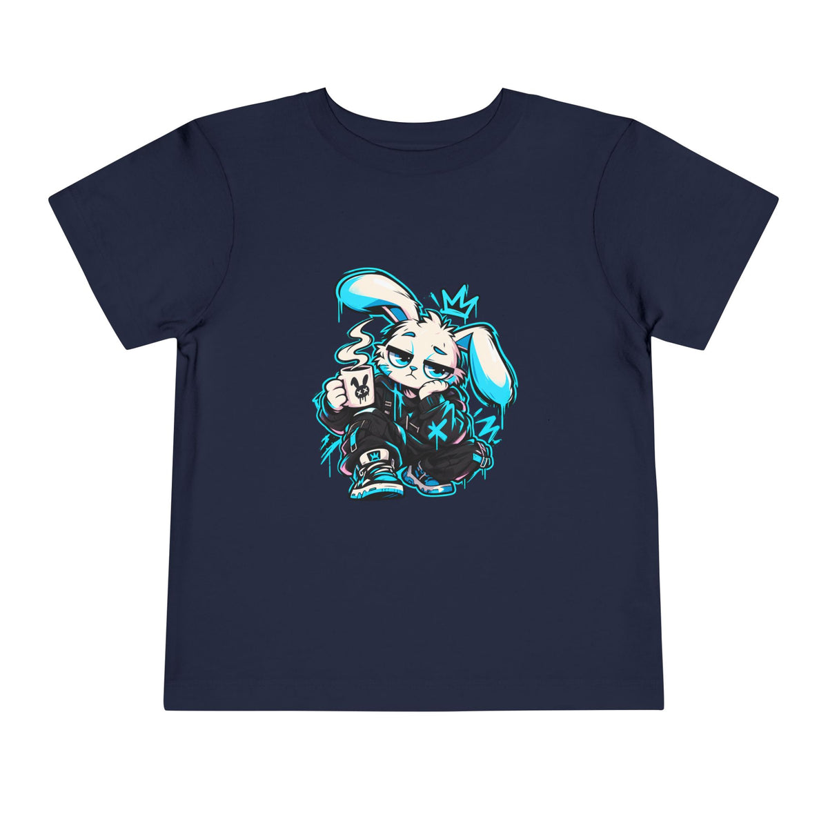 Graffiti Rabbit Coffee Toddler Tee in Navy