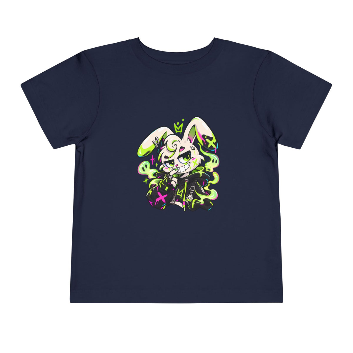 Neon Goth Bunny Toddler Tee in Navy