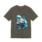 Sleepy Cyber Bunny Coffee Graphic Tee in Army