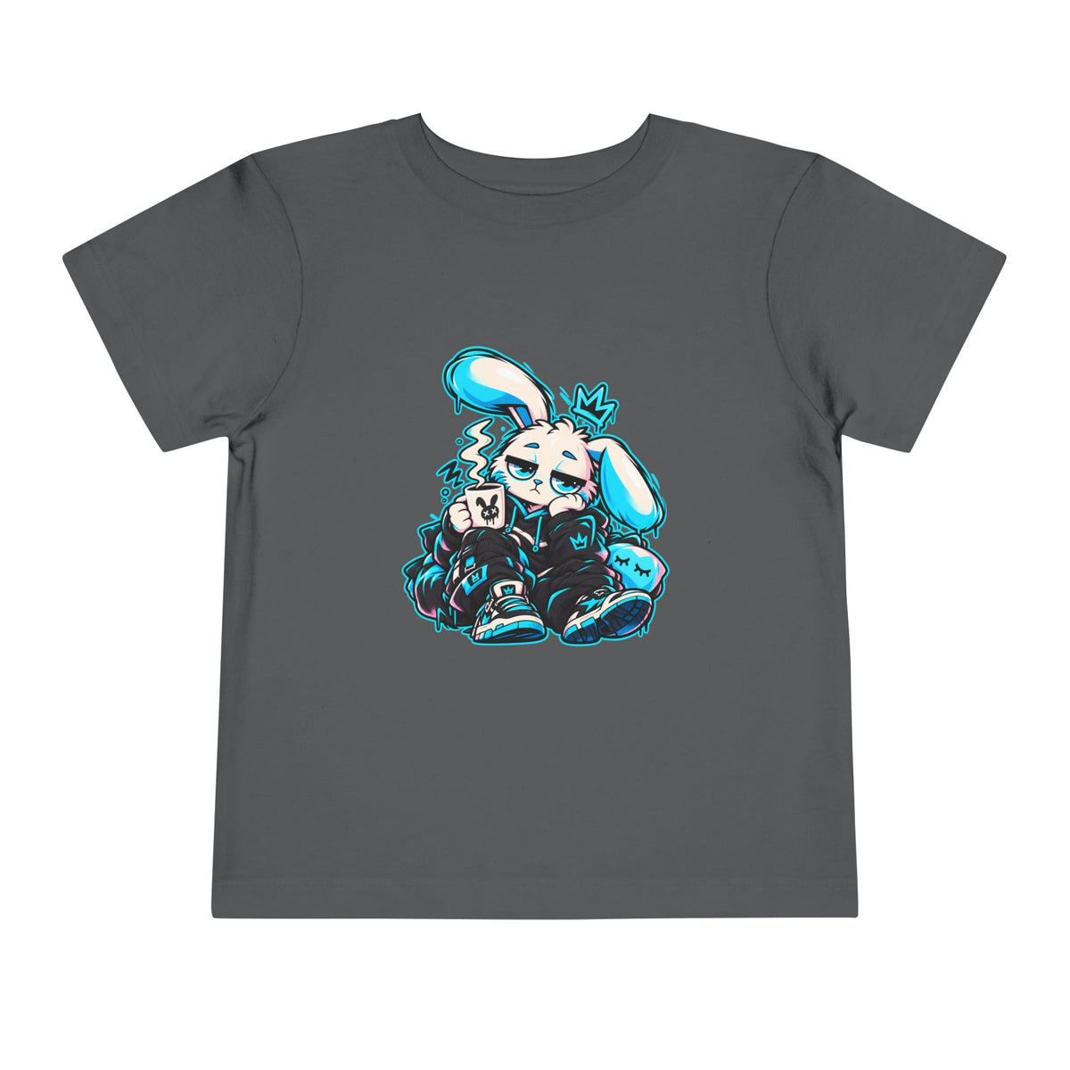 Sleepy Cyber Bunny Toddler Coffee Tee in Asphalt