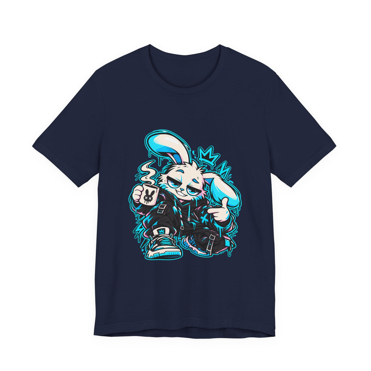 Graffiti Rabbit Coffee Premium Jersey Tee in Navy