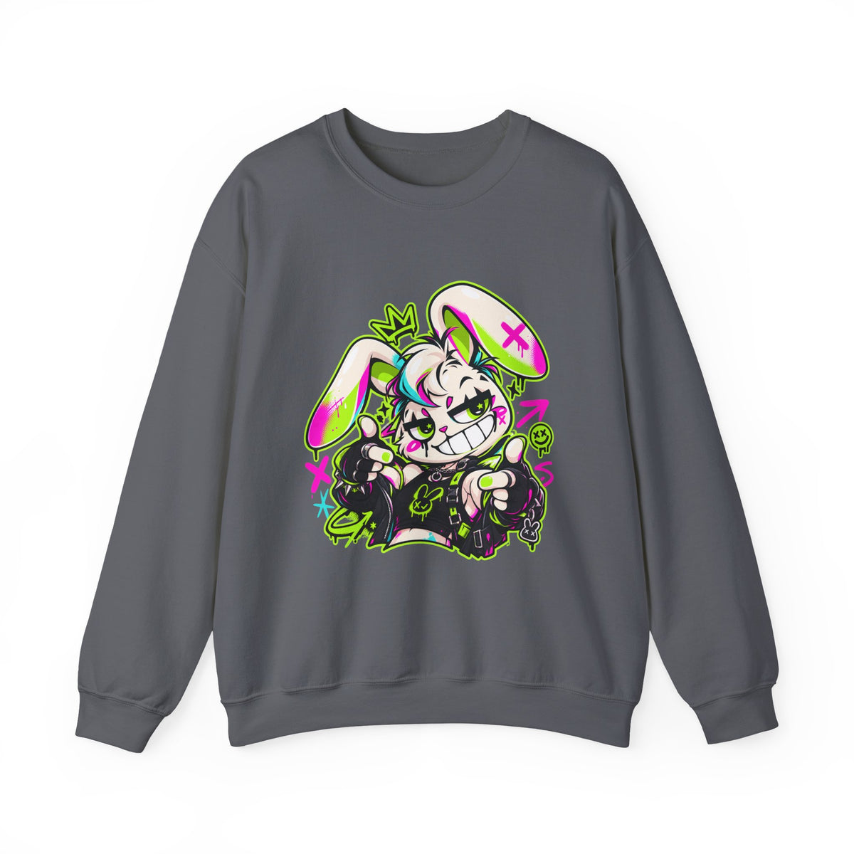 Punk Bunny Graffiti Crewneck Sweatshirt in Charcoal