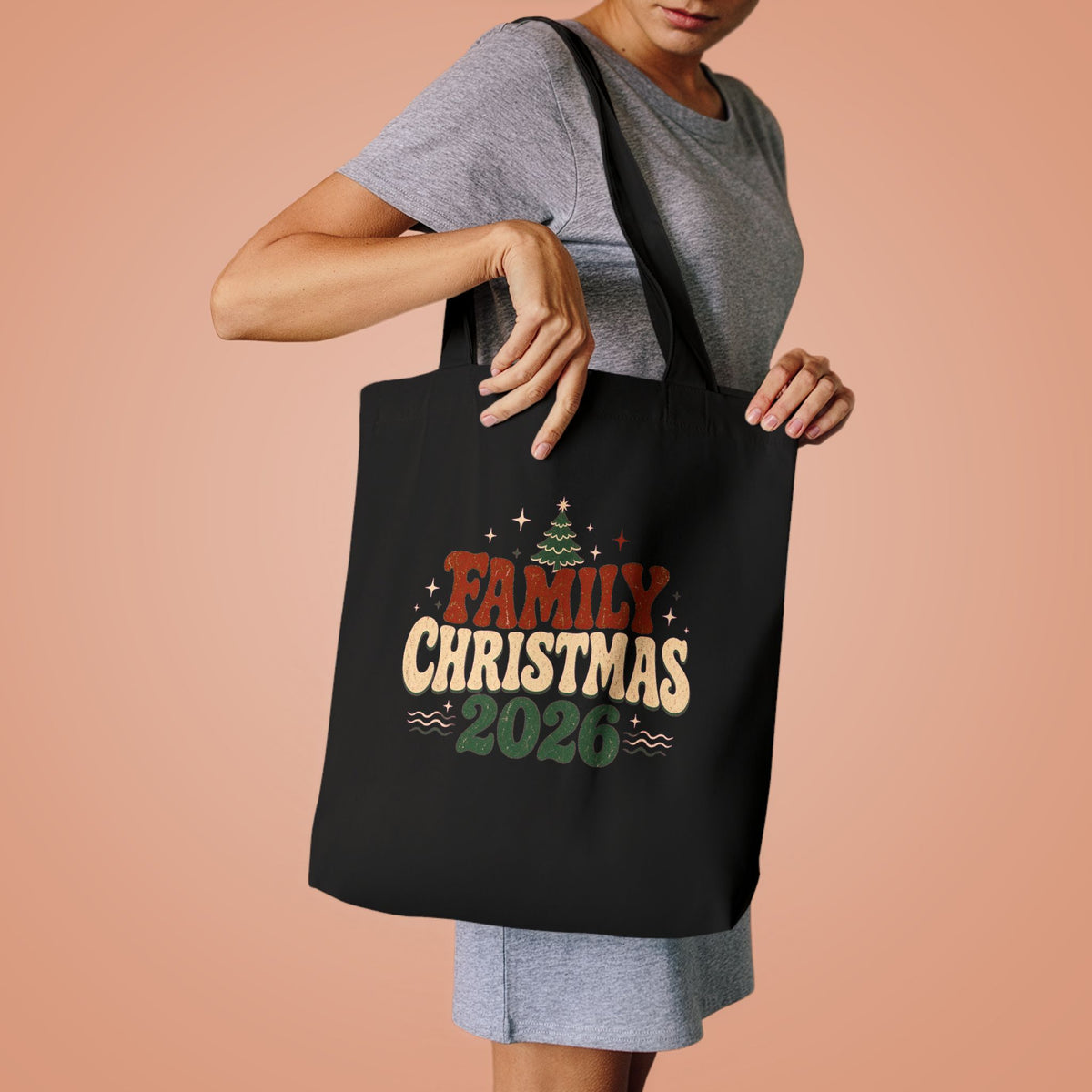 Retro Family Christmas 2026 Cotton Tote Bag