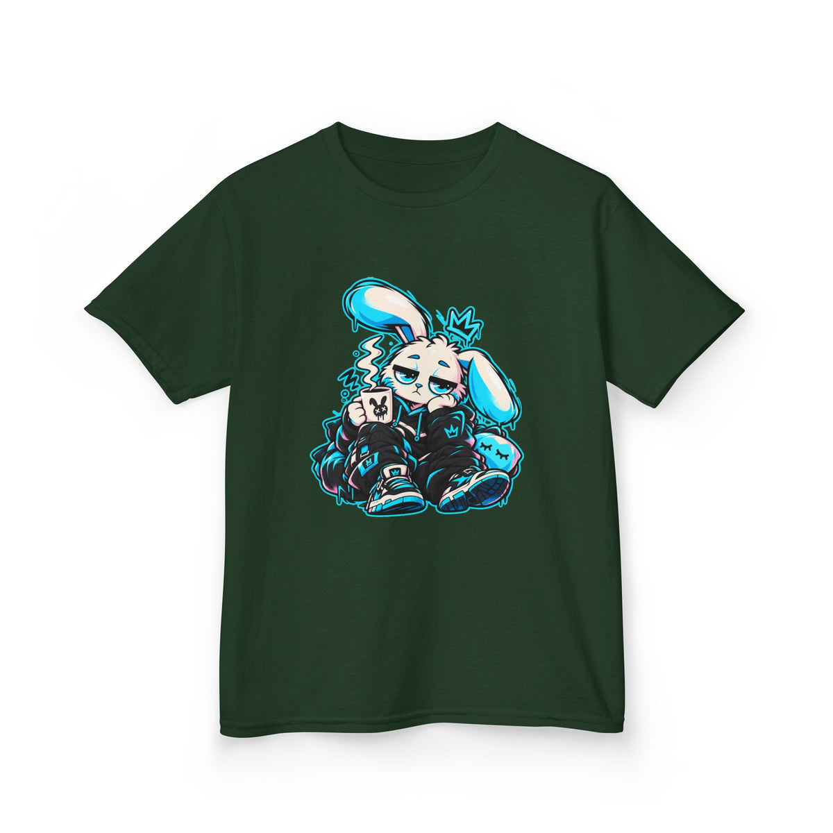 Sleepy Cyber Bunny Kids Coffee Tee