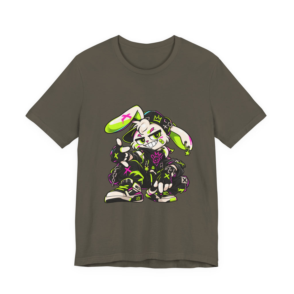 Neon Punk Bunny Premium Jersey Tee in Army