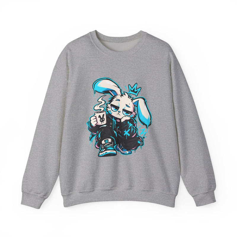 Graffiti Rabbit Coffee Crewneck Sweatshirt in Sport Grey