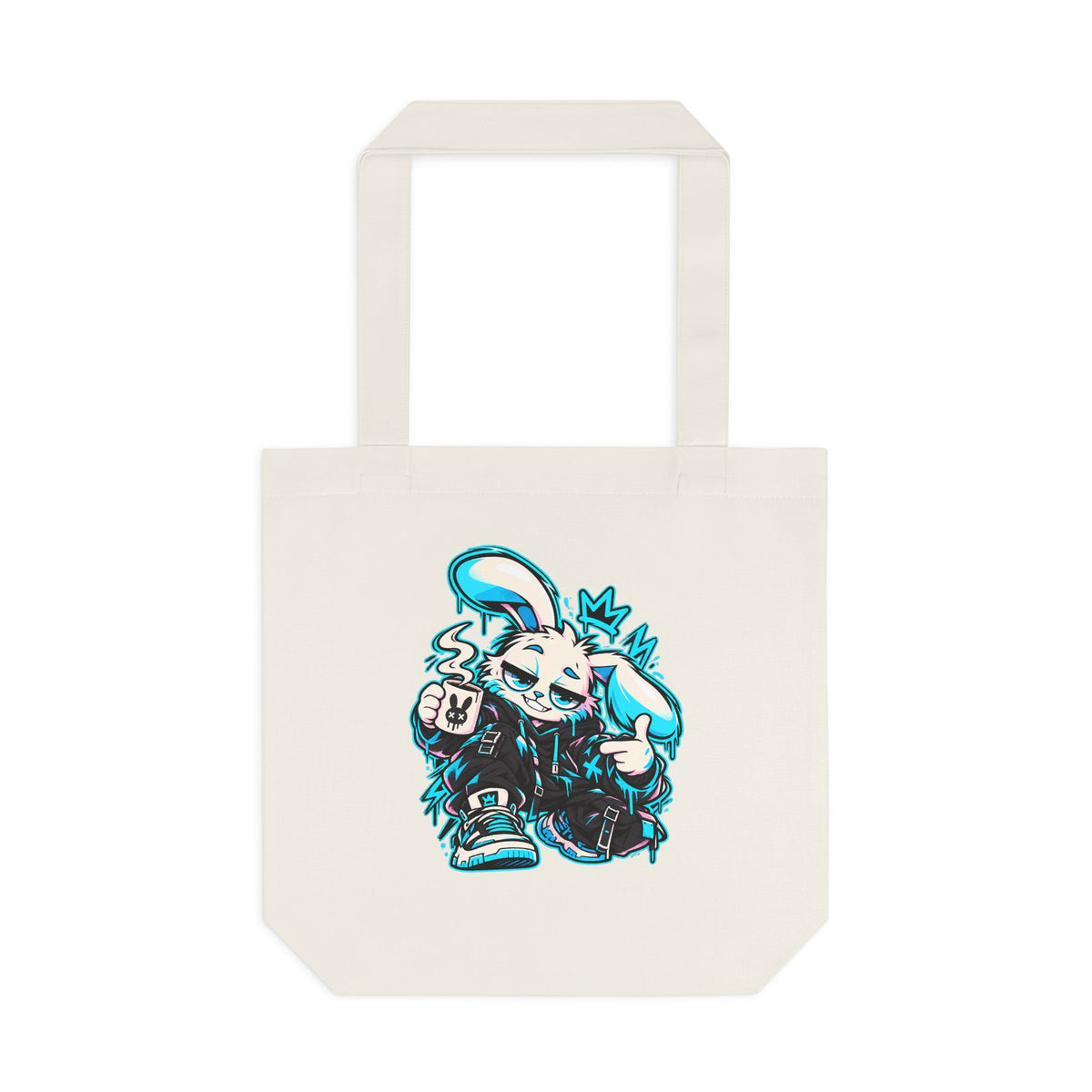 Graffiti Rabbit Coffee Cotton Tote Bag in Cream