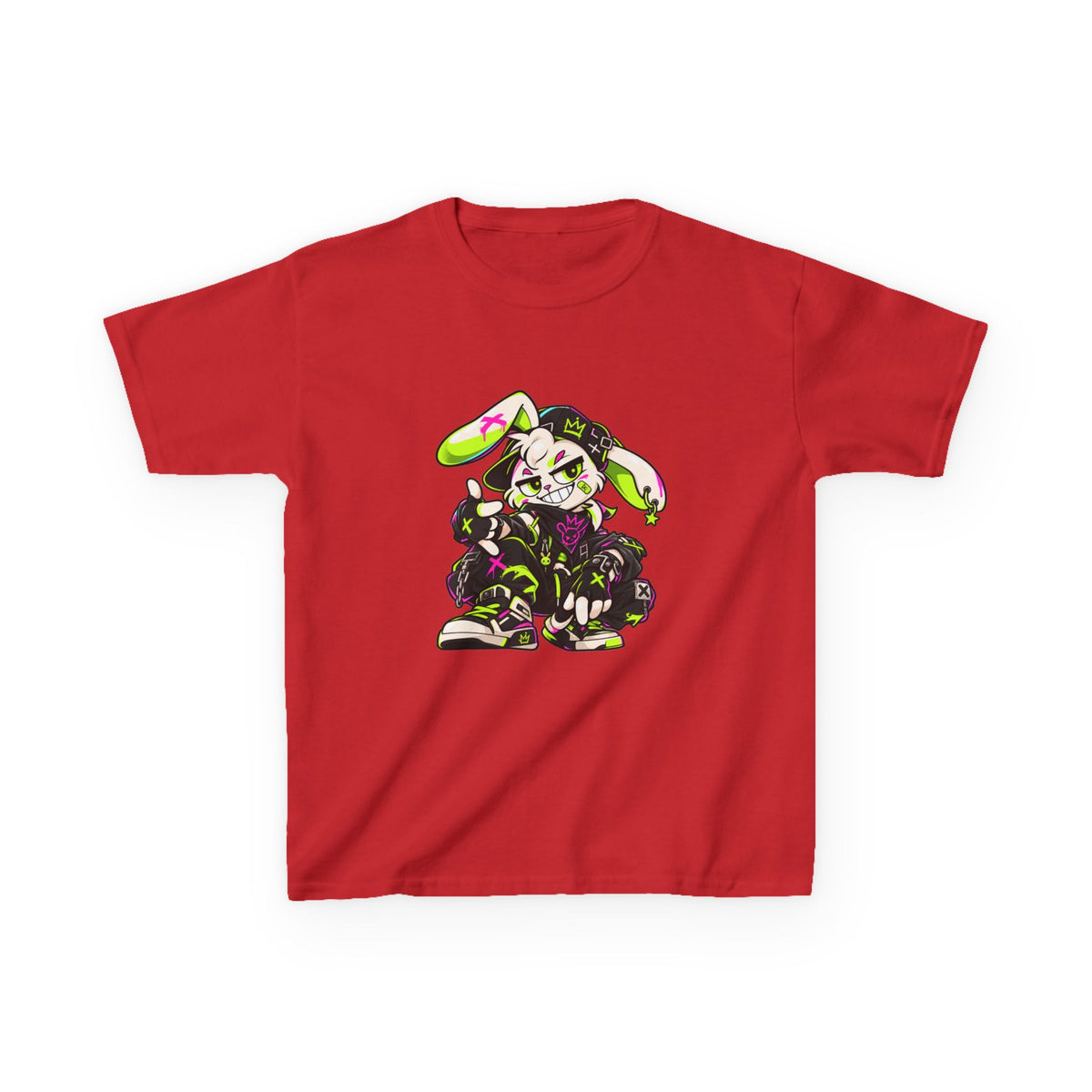 Neon Punk Bunny Kids Heavy Cotton Tee in Red