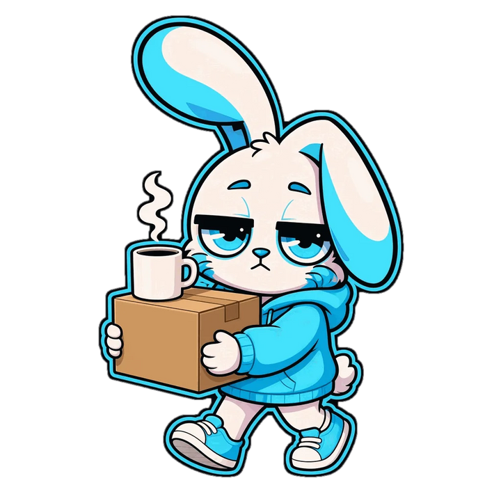 Dreg carrying a parcel and a coffee