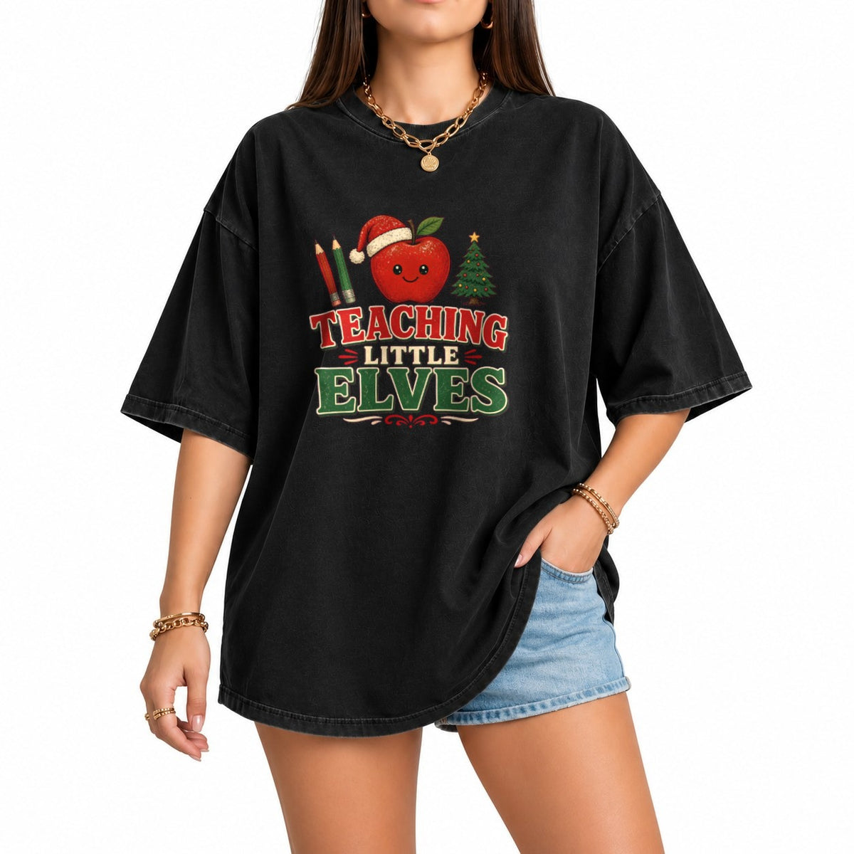 Teaching Little Elves oversized graphic tee, Black, photo 1