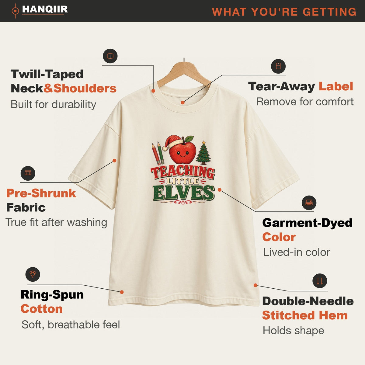 Teaching Little Elves oversized graphic tee, Ivory, photo 2