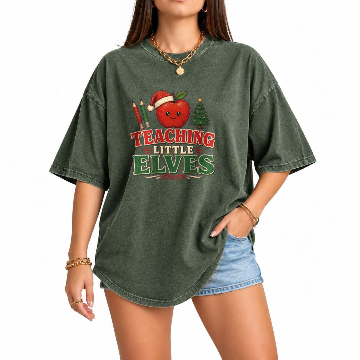 Teaching Little Elves oversized graphic tee, Moss, photo 1