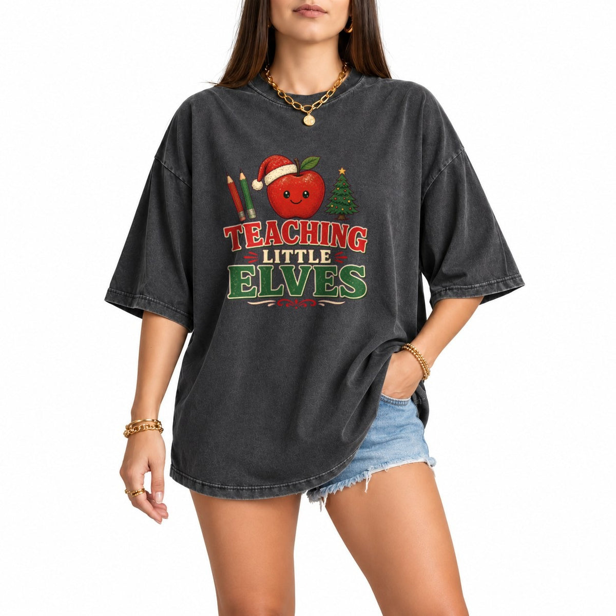 Teaching Little Elves oversized graphic tee, Pepper, photo 1