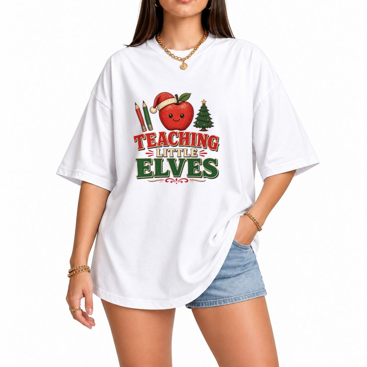 Teaching Little Elves oversized graphic tee, White, photo 1